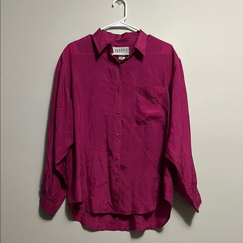 Heroes Silk Magenta Button-Up Shirt Vintage Large